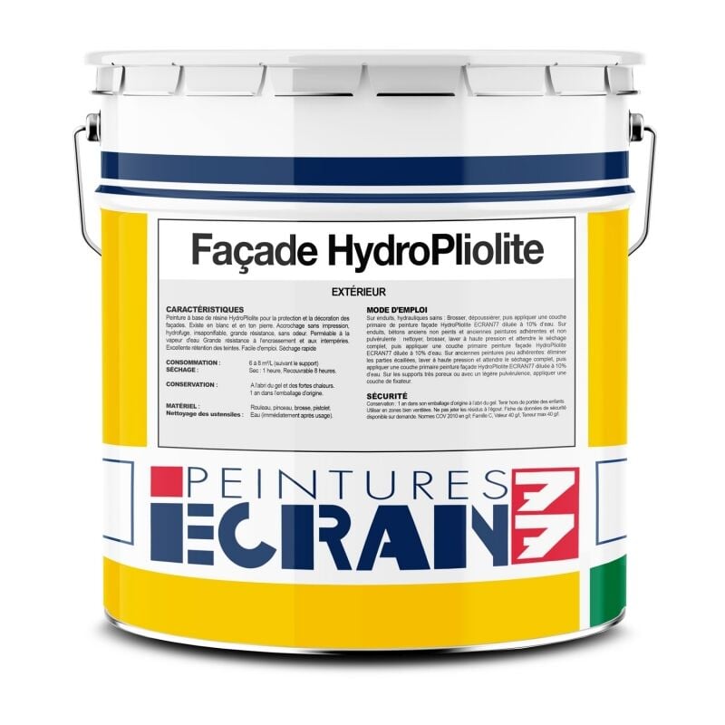 Peinture professionnelle hydro pliolite, protection et décoration façades extérieures, Hydro Façade ECRAN77 ffffff 15 litres