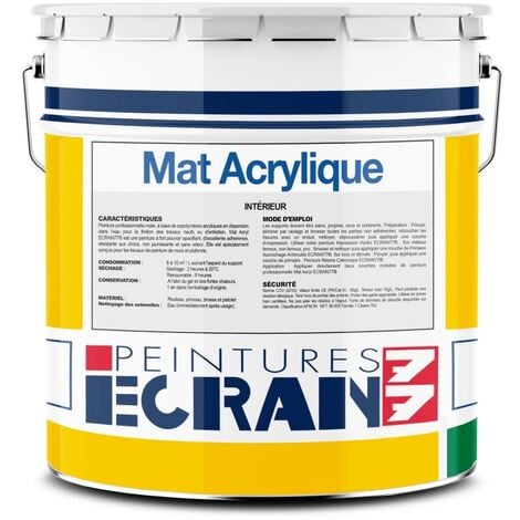 Peinture professionnelle mat, mur et plafond, intérieur, peinture opacifiante, sans odeur, Mat Acrylique ECRAN 77 ffffff 15 litres
