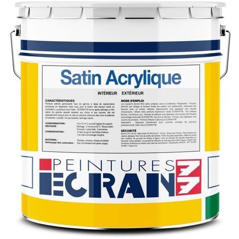 Peinture professionnelle satin, mur, plafond, boiserie, intérieur, peinture opacifiante, sans odeur, Satin Acrylique ECRAN 77 ffffff 4 litres