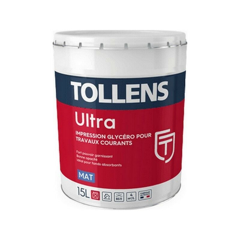 Peinture Tollens professionnelle Ultra Mat & Impression Couleur: Blanc - Conditionnement: 3 Litres