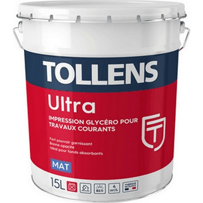 Peinture Tollens professionnelle Ultra Mat & Impression Couleur: Blanc - Conditionnement: 15 Litres