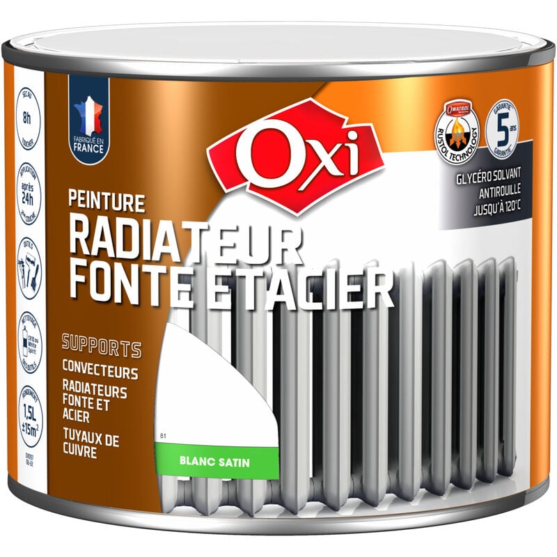 OXI - Peinture radiateur fonte & acier Blanc satin 1.5 litres