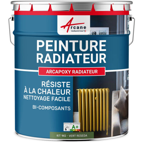 Peinture radiateur, fonte, acier, alu, chauffage, toutes couleurs, peinture radiateur - 1 kg (jusqu'à 5 m² en 2 couches) Vert Réséda - RAL 6011 - ARCANE INDUSTRIES