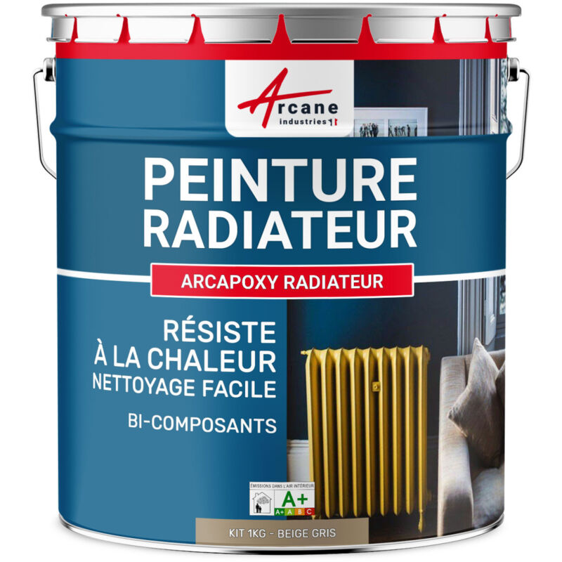 Arcane Industries - Peinture Radiateur - Fonte acier alu chauffage toutes couleurs peinture radiateur - 1 kg (jusqu'à 5 m² en 2 couches) Beige Gris