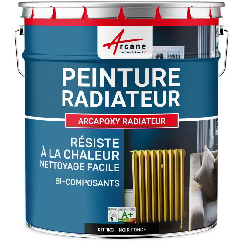 Peinture Radiateur - Fonte acier alu chauffage toutes couleurs peinture radiateur - 1 kg (jusqu'à 5 m² en 2 couches) Noir foncé ral 9005 Arcane