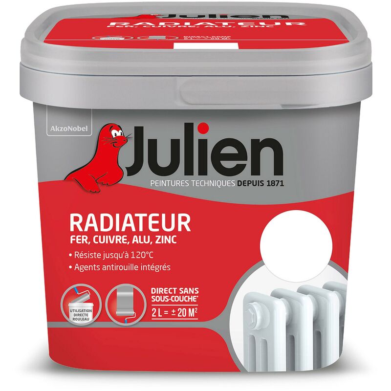 Julien - Peinture Radiateur Phase Aqueuse Satin Blanc 2 l