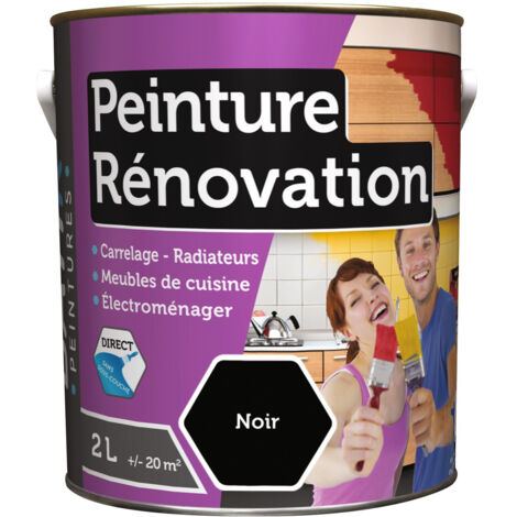 Peinture rénovation satin 2L: carrelage, meubles, bois, PVC, radiateur, électroménager, ... (noir) - Ton : Noir