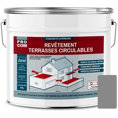 Peinture, résine d'étanchéité imperméabilisation terrasse circulable, balcon, sols extérieurs, béton, plusieurs coloris PROCOM 888888 10 litres