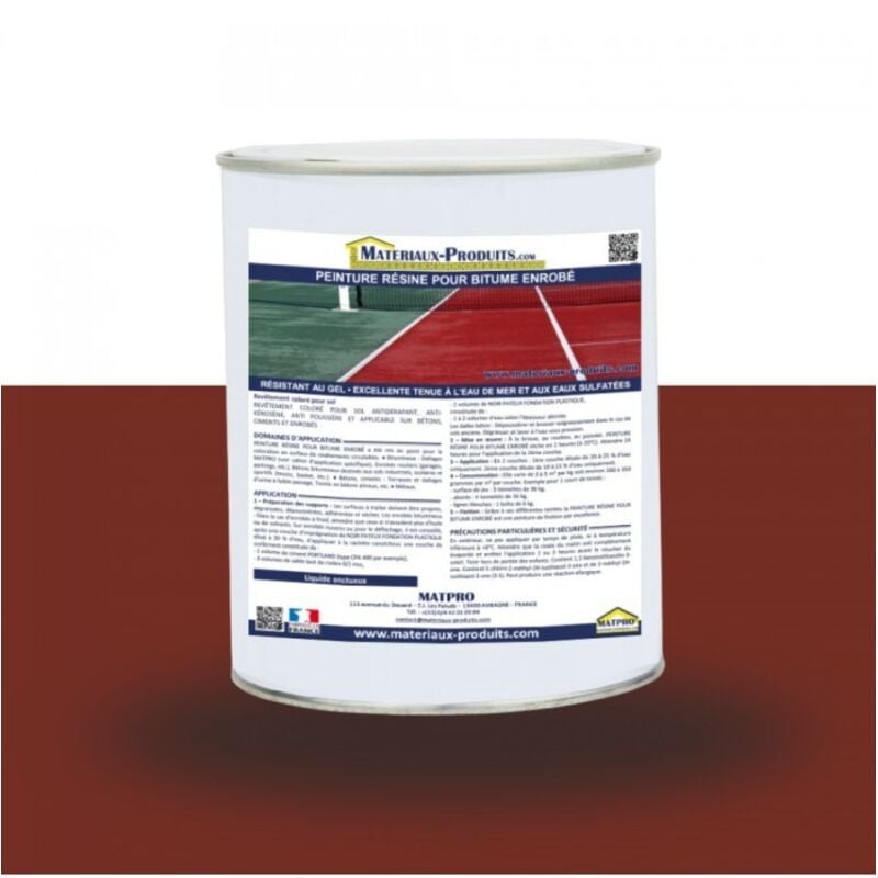 Matpro - Peinture résine pour bitume enrobé - 6 Kg Rouge Tennis