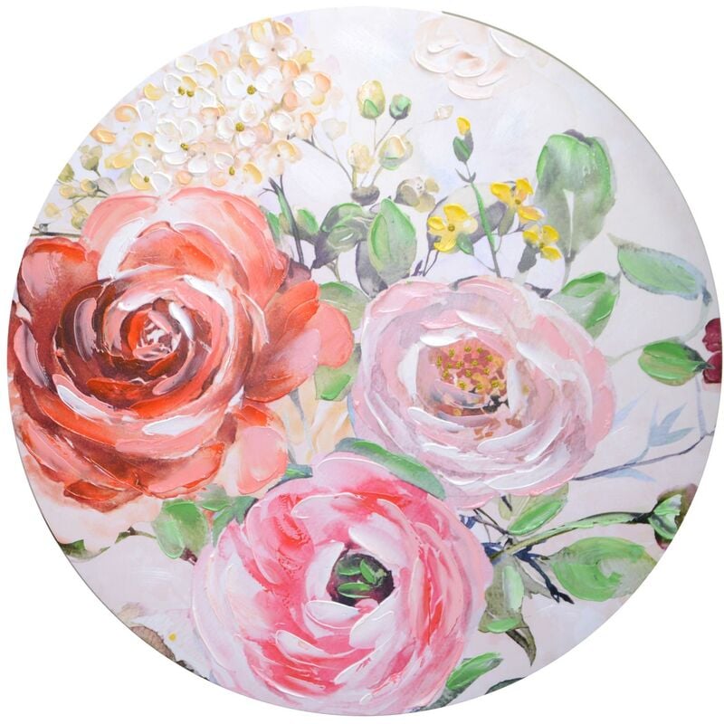 Peinture ronde en bois avec fleurs rouges cm ø80h2,6