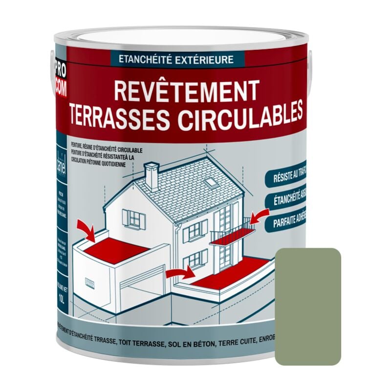 Peinture, résine d'étanchéité imperméabilisation terrasse circulable, balcon, sols extérieurs, béton, plusieurs coloris PROCOM 8a9977 2.5 litres