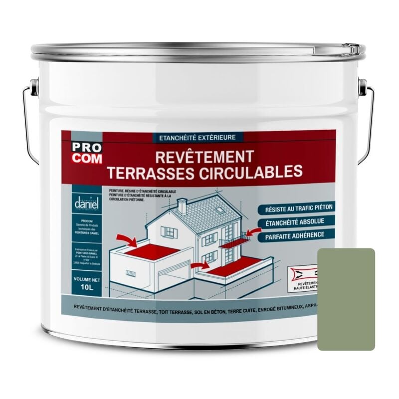 Peinture, résine d'étanchéité imperméabilisation terrasse circulable, balcon, sols extérieurs, béton, plusieurs coloris Procom 8a9977 10 litres