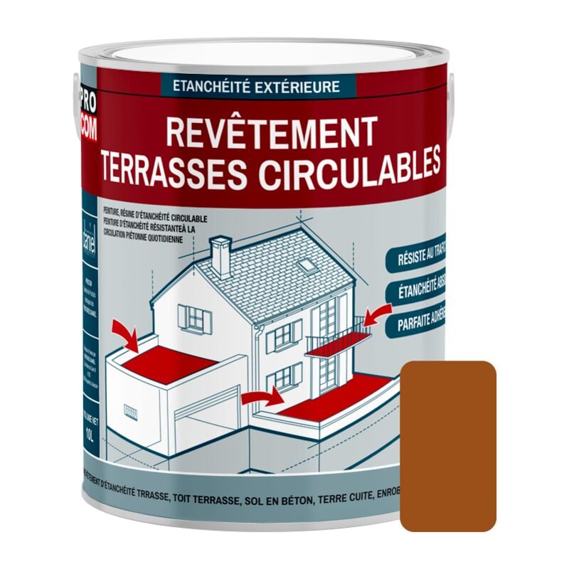Peinture, résine d'étanchéité imperméabilisation terrasse circulable, balcon, sols extérieurs, béton, plusieurs coloris Procom 9B4F19 2.5 litres