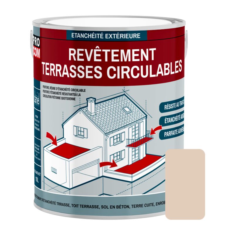 Peinture, résine d'étanchéité imperméabilisation terrasse circulable, balcon, sols extérieurs, béton, plusieurs coloris Procom E2CCBA 2.5 litres