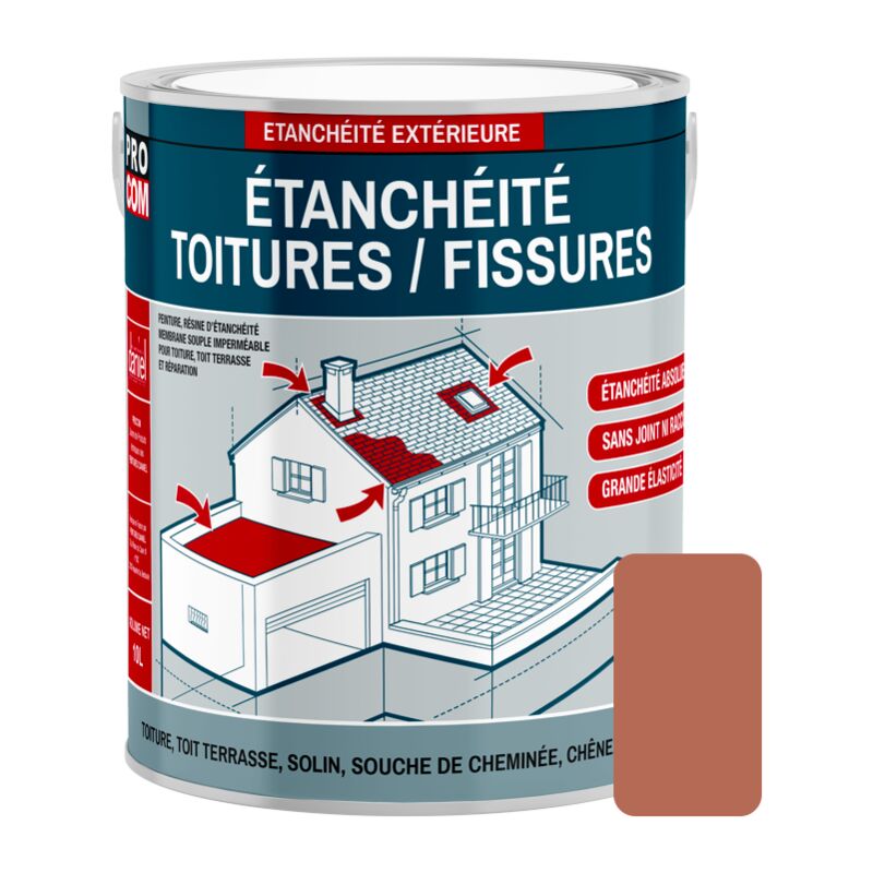Procom - Peinture, résine d'étanchéité toiture, réparation tuiles, fissures, anti-fuites, décore, protège, plusieurs coloris B46A55 2.5 litres