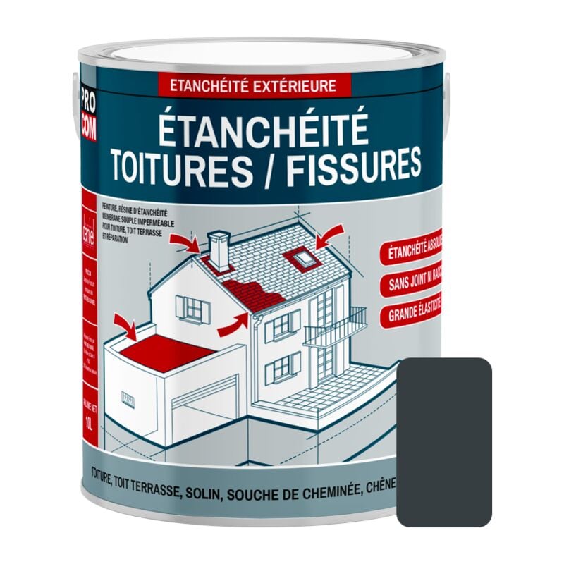 Procom - Peinture, résine d'étanchéité toiture, réparation tuiles, fissures, anti-fuites, décore, protège, plusieurs coloris 383e42 2.5 litres