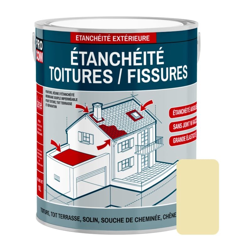 Procom - Peinture, résine d'étanchéité toiture, réparation tuiles, fissures, anti-fuites, décore, protège, plusieurs coloris Sable 2.5 litres