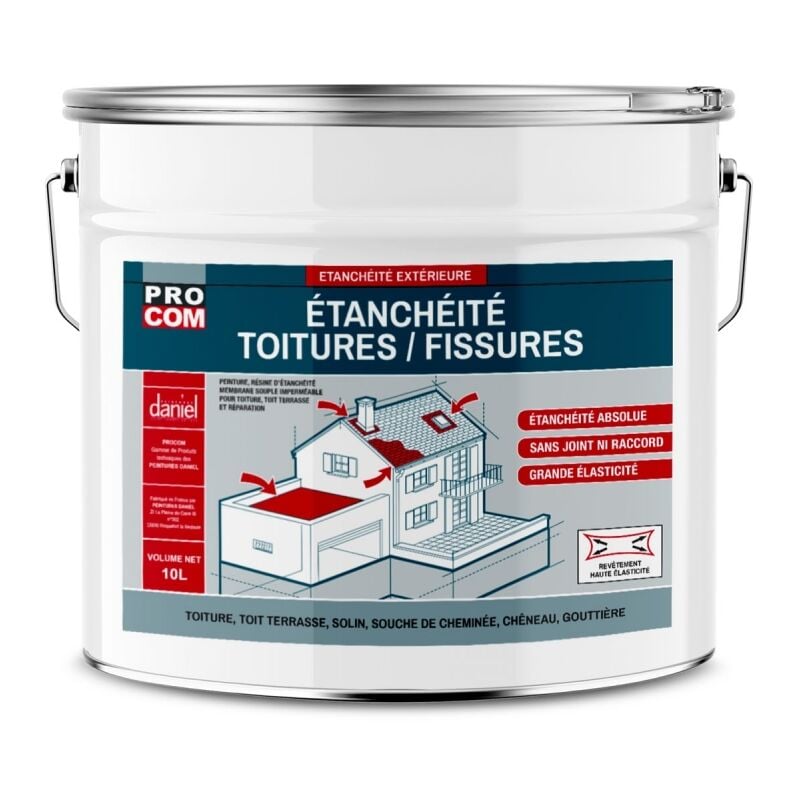 Peinture, résine d'étanchéité toiture, réparation tuiles, fissures, anti-fuites, décore, protège, plusieurs coloris Procom ffffff 10 litres