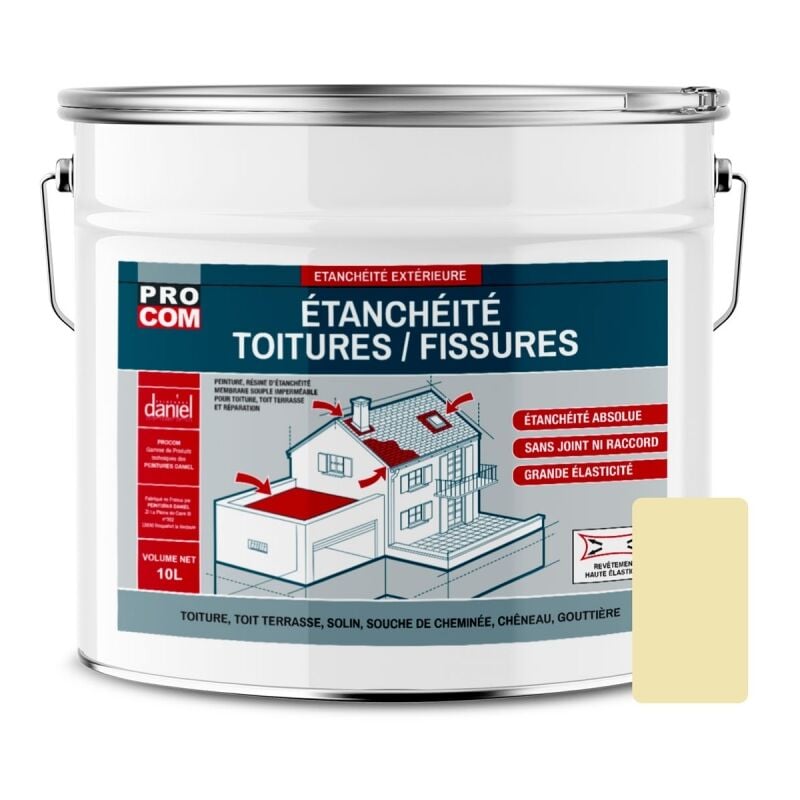 Peinture, résine d'étanchéité toiture, réparation tuiles, fissures, anti-fuites, décore, protège, plusieurs coloris Procom F1E6B2 10 litres