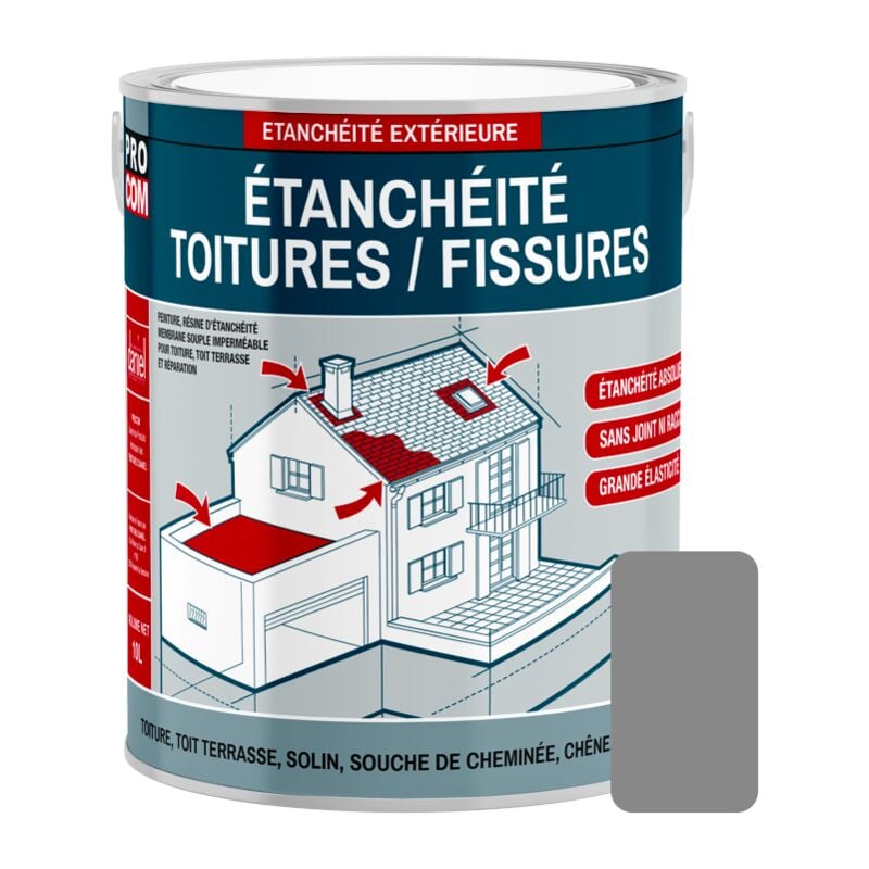 Procom - Peinture, résine d'étanchéité toiture, réparation tuiles, fissures, anti-fuites, décore, protège, plusieurs coloris 888888 2.5 litres
