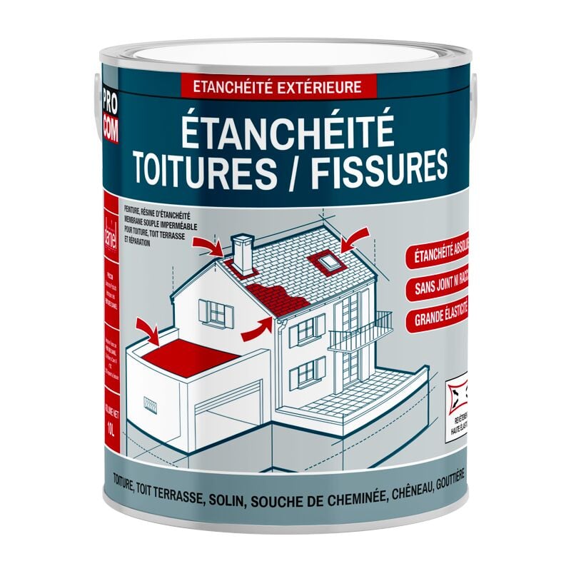 Procom - Peinture, résine d'étanchéité toiture, réparation tuiles, fissures, anti-fuites, décore, protège, plusieurs coloris ffffff 2.5 litres