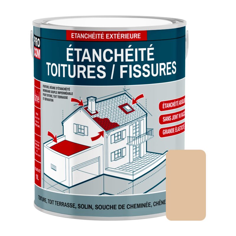 Procom - Peinture, résine d'étanchéité toiture, réparation tuiles, fissures, anti-fuites, décore, protège, plusieurs coloris E0C09F 2.5 litres