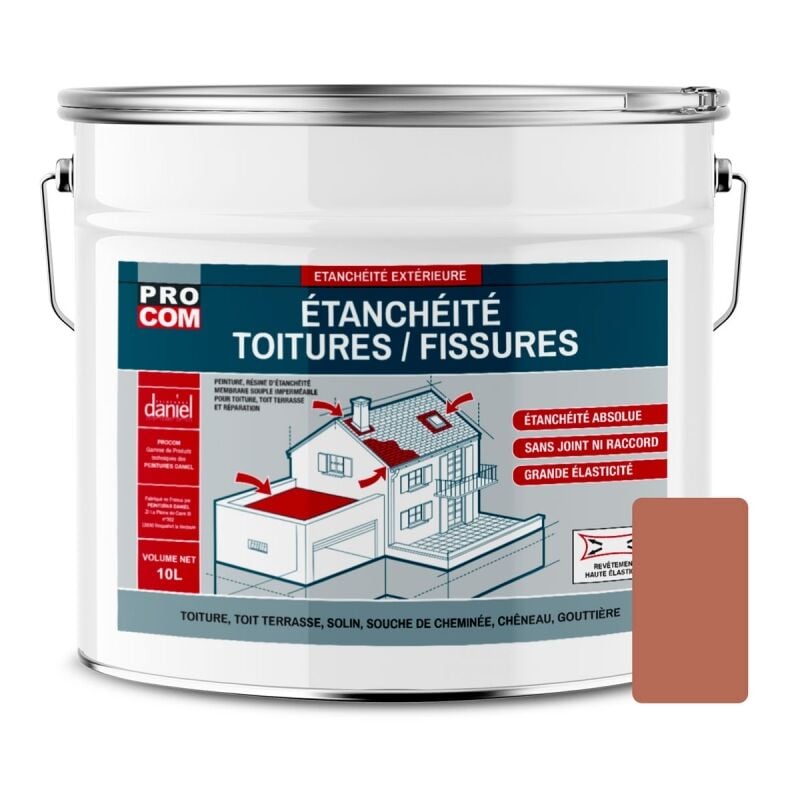 Peinture, résine d'étanchéité toiture, réparation tuiles, fissures, anti-fuites, décore, protège, plusieurs coloris Procom B46A55 10 litres