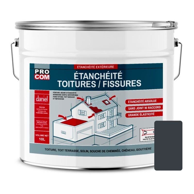Peinture, résine d'étanchéité toiture, réparation tuiles, fissures, anti-fuites, décore, protège, plusieurs coloris Procom 383e42 10 litres