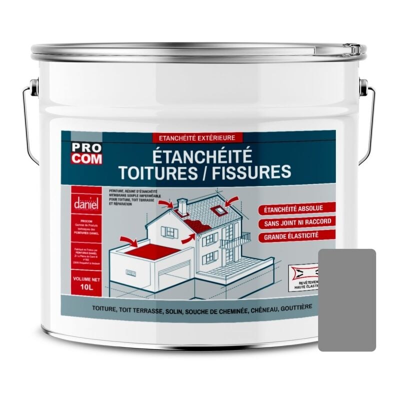 Peinture, résine d'étanchéité toiture, réparation tuiles, fissures, anti-fuites, décore, protège, plusieurs coloris Procom 888888 10 litres