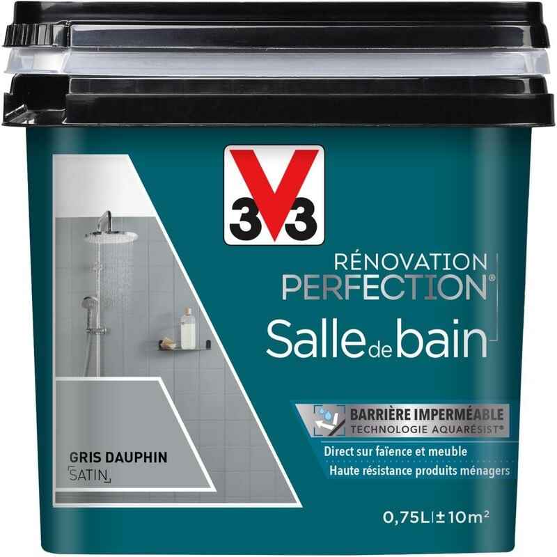 Peinture salle de bain Rénovation perfection® V33 Gris dauphin satin 0,75L
