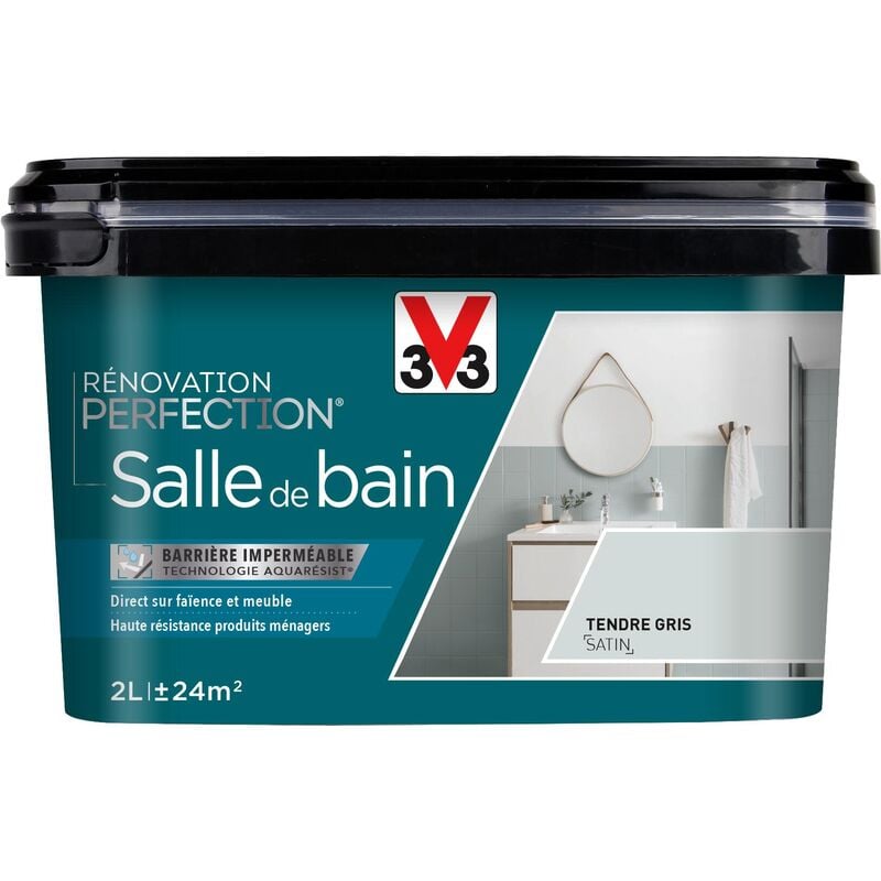 Peinture salle de bain Rénovation perfection® V33 Tendre gris satin 2L