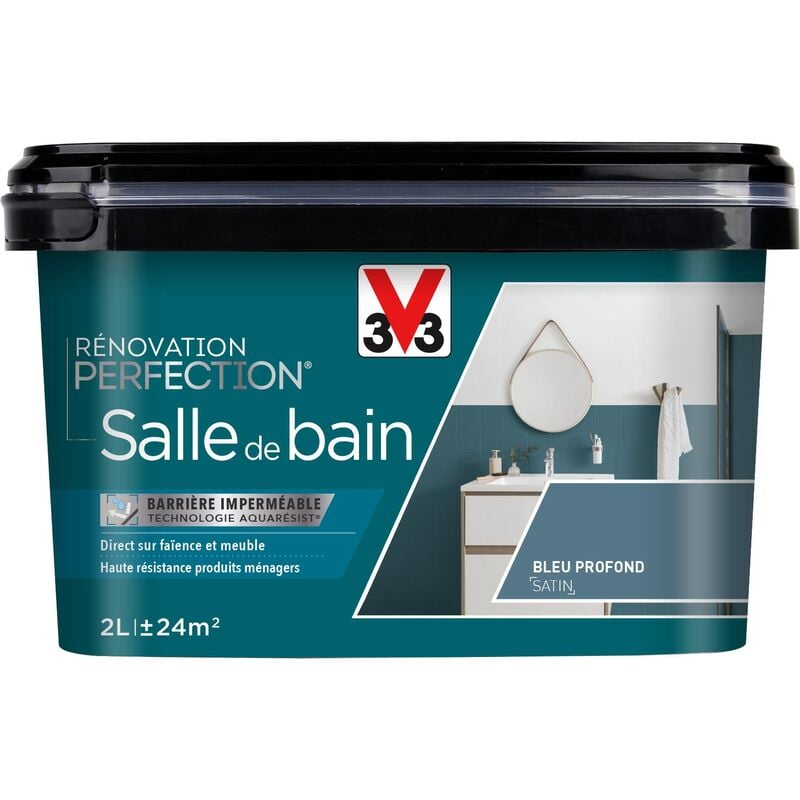 Peinture salle de bain Rénovation perfection® V33 Bleu profond satin 2L