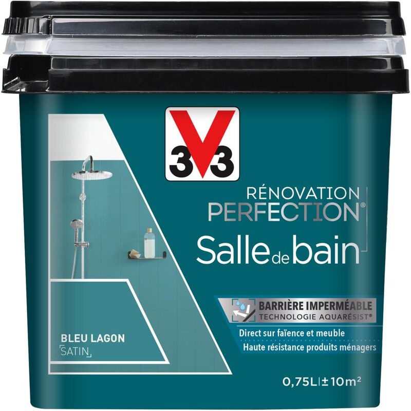 Peinture salle de bain Rénovation perfection® V33 Bleu lagon satin 0,75L