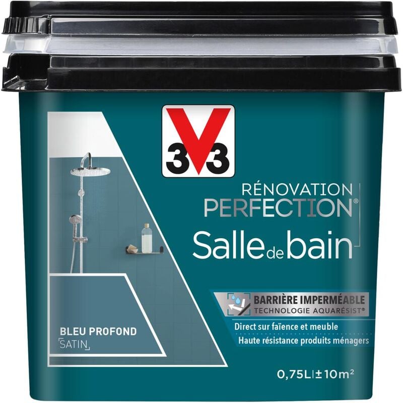 Peinture salle de bain Rénovation perfection® V33 Bleu profond satin 0,75L