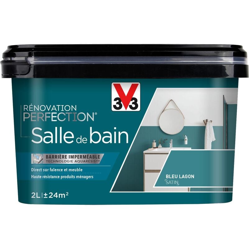 Peinture salle de bain Rénovation perfection® V33 Bleu lagon satin 2L