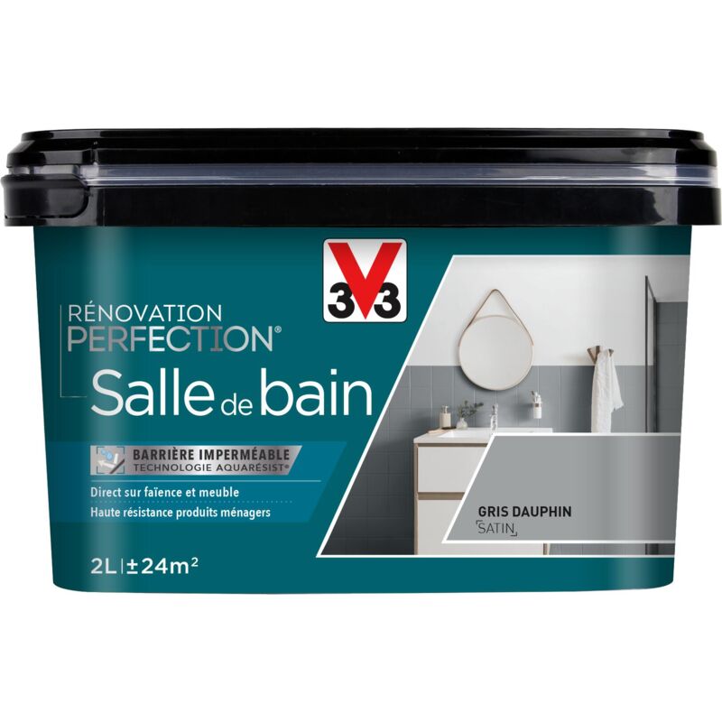 Peinture salle de bain Rénovation perfection® V33 Gris dauphin satin 2L - Gris Dauphin