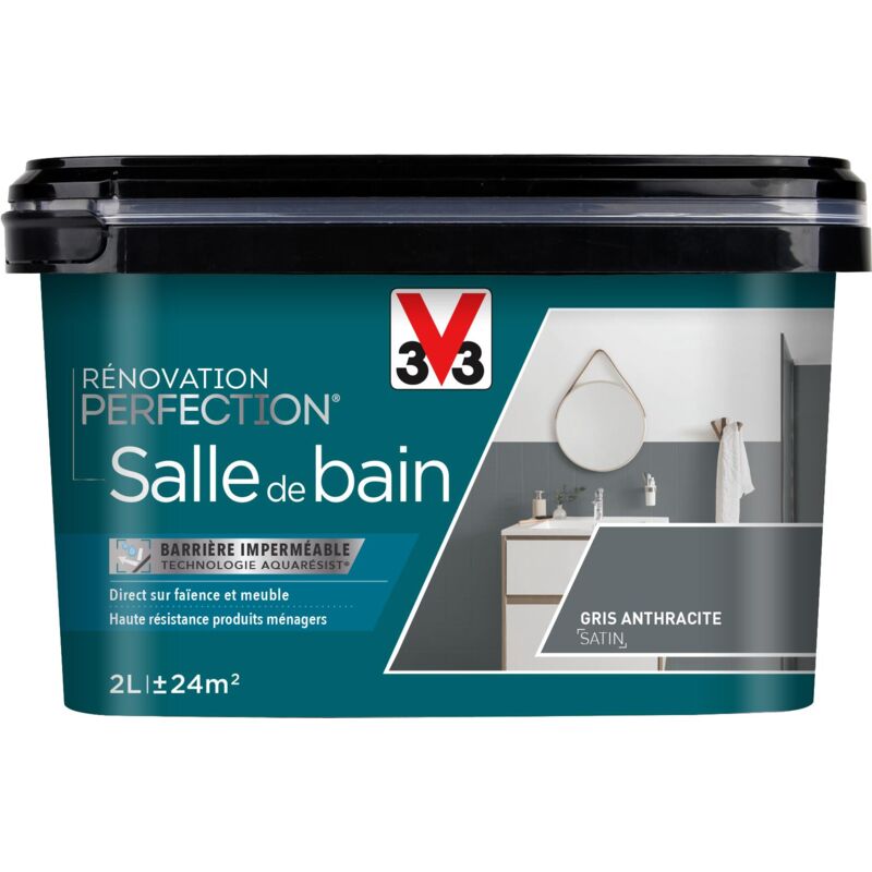 Peinture salle de bain Rénovation perfection® V33 Gris anthracite satin 2L