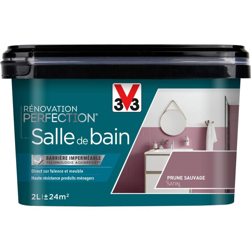 Peinture salle de bain Rénovation perfection® V33 Prune sauvage satin 2L - Prune Sauvage