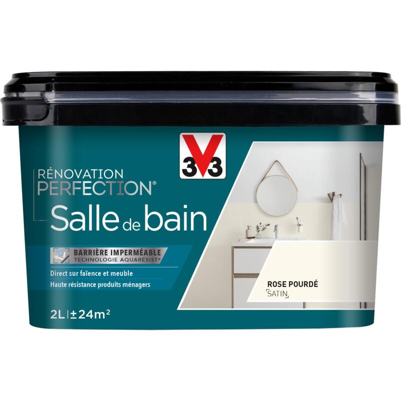 Peinture salle de bain Rénovation perfection® V33 Rose poudré satin 2L - Rose poudré