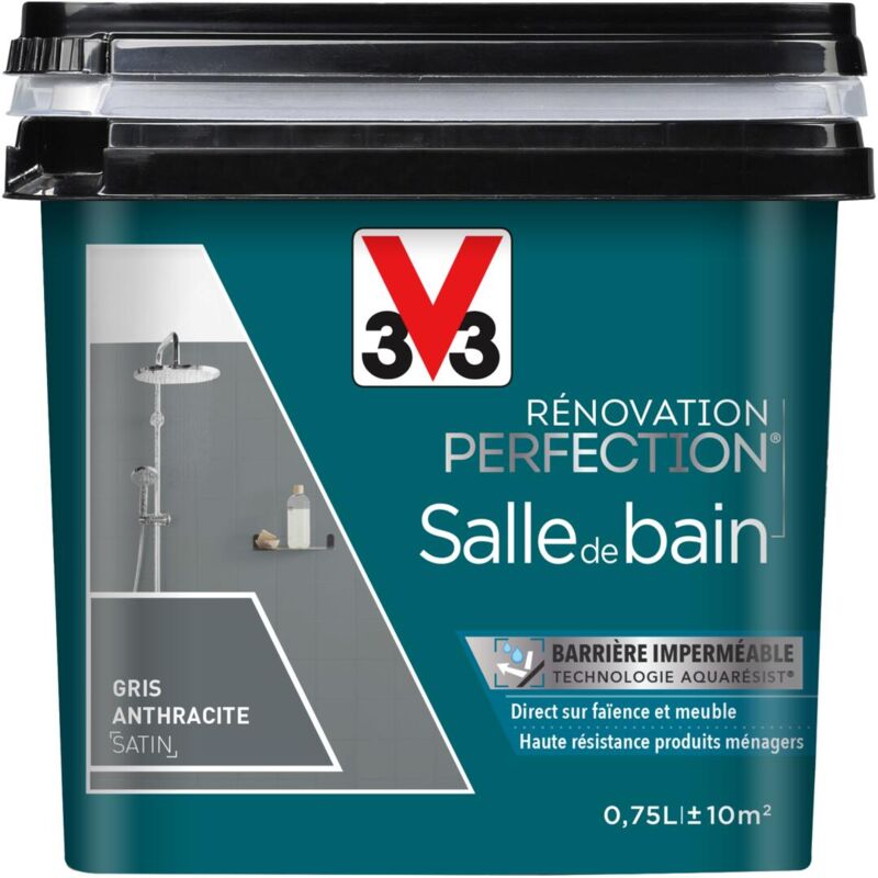 Peinture salle de bain Rénovation perfection® V33 Gris anthracite satin 0,75L - Gris Anthracite