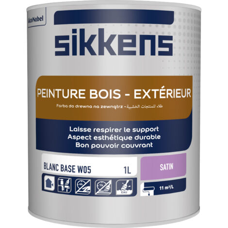 Peinture satin pour bois extérieur 1L – Couleur blanc – Pouvoir couvrant exceptionnel – Application facile en deux couches