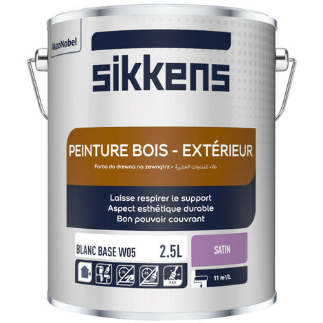 Peinture satin pour bois extérieur 2.5L – Pouvoir couvrant exceptionnel – Application facile en deux couches – Compatible avec primaire Sikkens