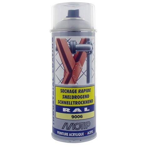 PEINTURE SECHAGE RAPIDE RAL ACRYL RAL9006 SATINE AEROSOL 400ML MOTIP