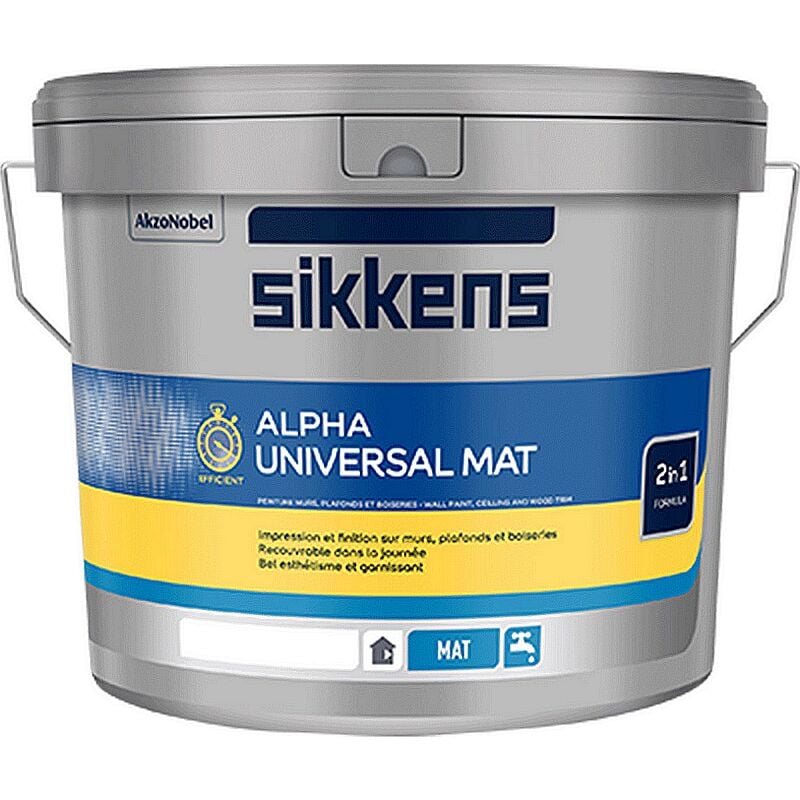 Peinture Sikkens Alpha Universal Mat 2 en 1 polyvalente, surfaces murs, plafonds et boiseries Votre teinte: Peinture Blanche - Conditionnement: 1