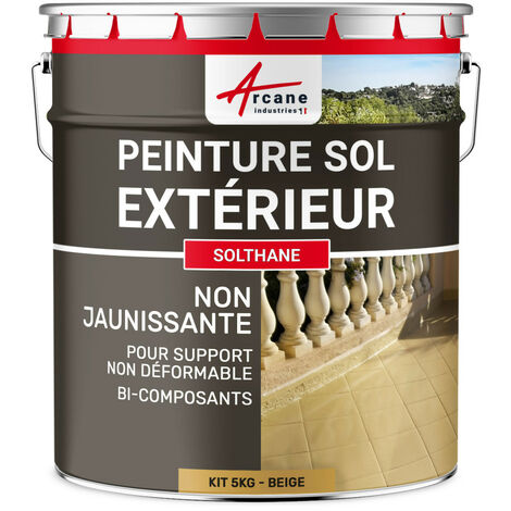 Peinture sol extérieur intérieur pour béton haute résistance non jaunissante SOLTHANE ARCANE INDUSTRIES Ivoire claire ral 1015 - Kit de 5 kg