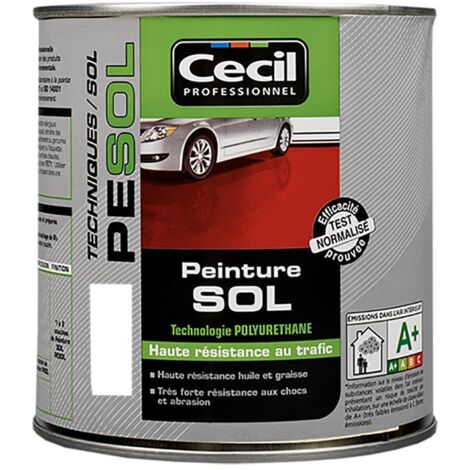 Peinture sol professionnelle 0,5 L – Blanc satin – Résistante aux taches d'huile et de graisse – Pour sols intérieurs et extérieurs – Cecil