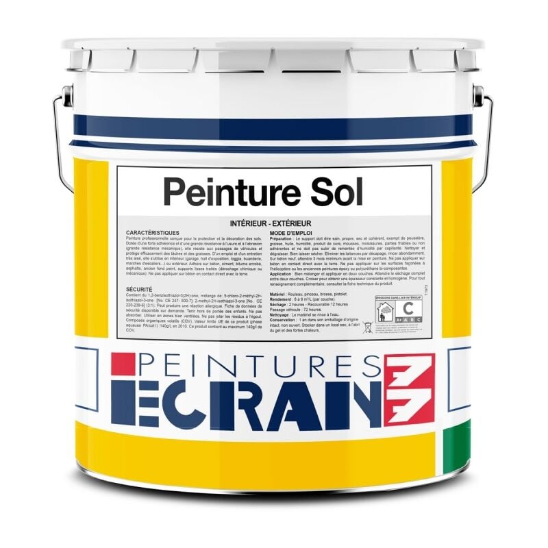 Peinture sol professionnelle, satin, peinture opacifiante, sans odeur, protège, décore, intérieur, extérieur, HydroSol ECRAN 77 ffffff 15 litres