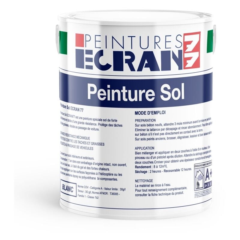 Peinture sol professionnelle, satin, peinture opacifiante, sans odeur, protège, décore, intérieur, extérieur, HydroSol ECRAN 77 ffffff 5 litres