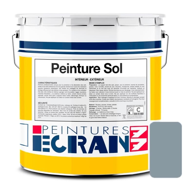 Peinture sol professionnelle, satin, peinture opacifiante, sans odeur, protège, décore, intérieur, extérieur, HydroSol ECRAN 77 8c969d 15 litres