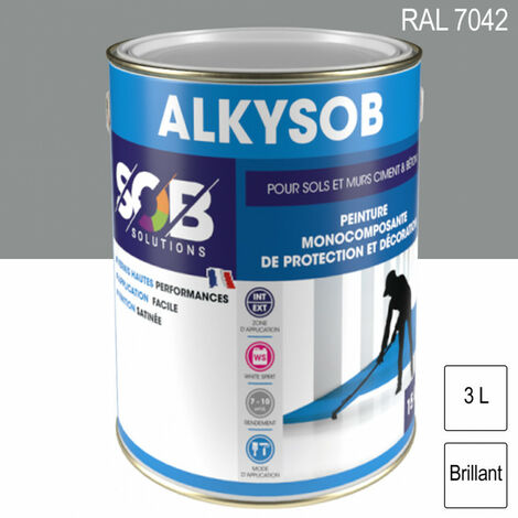 Peinture sols et murs en ciment et béton Gris blanc brillant 3L Alkysob SOB PEINTURES - plusieurs modèles disponibles